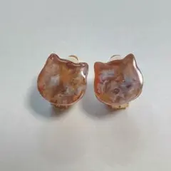 ハンドメイド　レジン　イヤリング　猫　秋