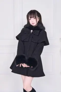 【〜26限定値下げ】Nogenki ケープファーフレアコート ブラック