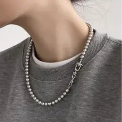 uチェーンパールネックレス　シルバー