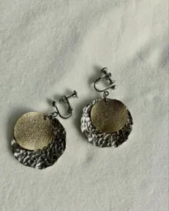 真鍮×シルバー　 サークルイヤリング／ヴィンテージ
