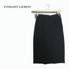 イヴサンローランYSL♢ひざ丈タイトスカート 毛100 無地 黒 シンプル Mのサムネイル