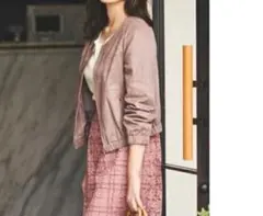 即発送 スエードノーカラーブルゾン モカ ノーカラージャケット カジュアルジャケ