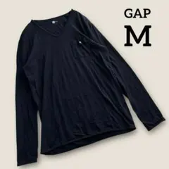 GAP Vネック　ロンT カットソー　ユニセックス　ブラック　M