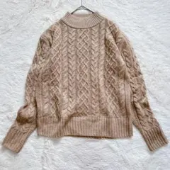 ムジルシリョウヒン　ケーブル編みニット　ハイネック　ウール混　ナチュラル　秋冬