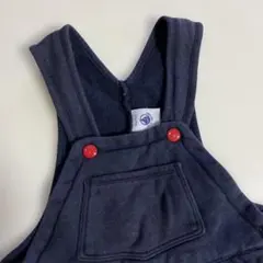 ネイビー オーバーオール 赤いボタン付き