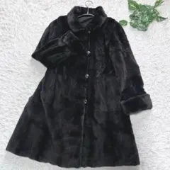 着丈90 シェアードミンク ロングコート リバーシブル ロールアップ 本毛皮 黒