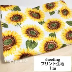 ひまわり柄　コットン プリント生地1m　向日葵　オフ白　シーチング　シャツ生地