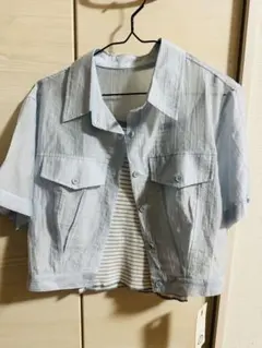 ライトブルー 半袖ショート丈シャツ セット