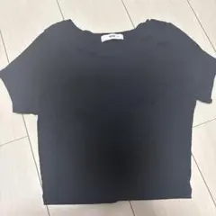 WEGO ブラック リブ 半袖 クロップド丈 Tシャツ