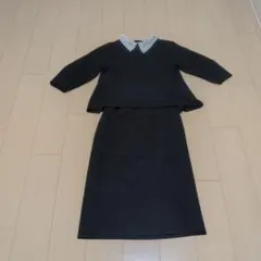 セレモニーに！普段使いも！スカートセットアップ・濃紺（襟取り外し可）