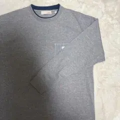 【LOGOS】グレー長袖シャツ ストライプ ポケット付き