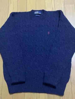 美品 Polo by Ralph Lauren ケーブルニットセーター 紺　L