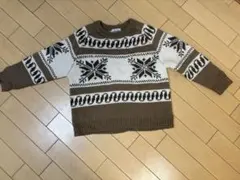 NUNIFE 雪の結晶模様 ブラウン ホワイトニットセーター