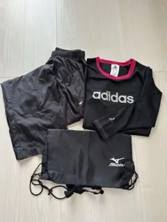 41.adidas 長袖シャツとasicsパンツ・MIZUNOシューズバック
