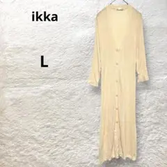 ikka ロングシアーカーディガン 長袖 ストレート 薄手 ニット クリーム L
