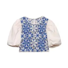 ZARA♡クリーニング済♡花柄レース刺繍パフスリーブトップス