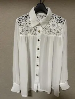 ホワイトレースシフォンシャツ