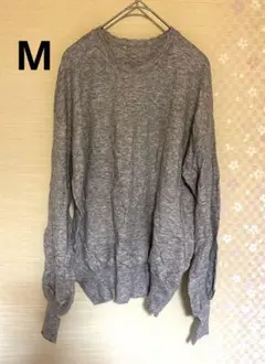 グレー 薄いパープルニットセーター パフスリーブ