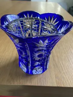 江戸切子 花瓶 ブルー 青色 ガラス - メルカリ