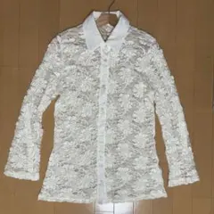 tomomi レースシャツ M-L アイボリー 長袖 フレア