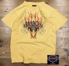 Ｔシャツ 古着 90s Harley ハーレー 両面 USA製 M 黄色 アメ製