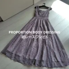 美品♡プロポーションボディドレッシング総レースシャーリングワンピ Sマキシワンピ