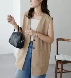 新品　Discoat ノーカラージレ　ベスト　ベージュ