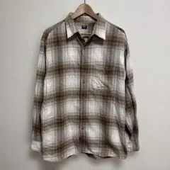 【美品】ユニクロ フランネルシャツ XLサイズ ベージュ/ブラウン
