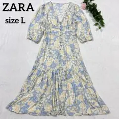 【ZARA】　ザラ　フラワープリントワンピース　マーメイド　ボリュームスリーブ
