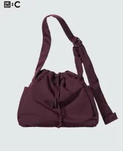 ユニクロ　ソフトパフィーショルダーバッグ　ワイン