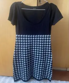 Dosch 千鳥格子 ニットワンピース M ブラック ホワイト 半袖