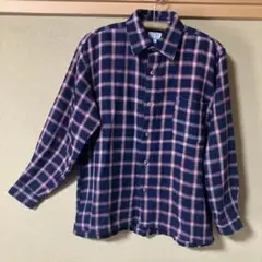 手織り藍染めチェック柄シャツ　藍xレッド　Mサイズ