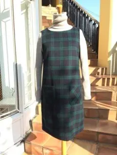 ドゥファミリー⭐ ブラックウォッチ柄チェックノースリーブワンピース 緑 紺