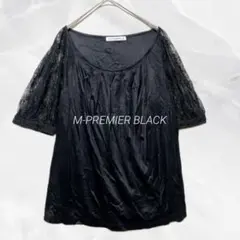 a1644 M-PREMIER BLACK レース切替カットソー光沢ブラウス上品のサムネイル