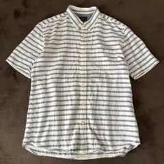 大きいサイズ✨EDWIN❣️コットンリネンシャツ　ボタンダウン　ボーダー　麻混　綿のサムネイル