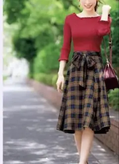 Apuweiser-richeリバーシブルチェックスカートトレンチベルトリボン