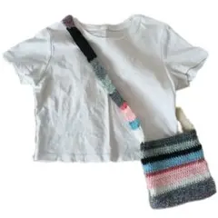 ショルダーバッグ　サコッシュ　ストライプ　ハンドメイド　かぎ針編み