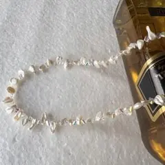 淡水パールとクリスタル　ショートネックレス　ホワイト　不揃いパール　入園卒園