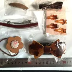 ヘアアクセ　茶 ブラウン系　６点セット