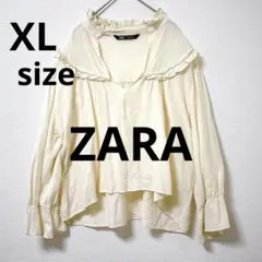 ZARA ラッフル襟ビジュー付きブラウス XL ゆったり