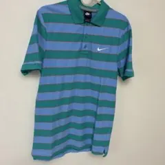 NIKE ポロシャツ ボーダー柄 ライトブルー グリーン Lサイズ