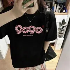 ★即日発送！9090ロゴ　半袖Tシャツ ブラックピンク　レオパラード柄　sサイズ