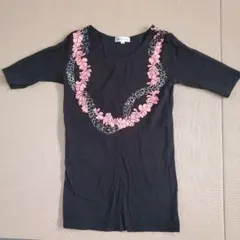 Maranna 花柄刺繍 五分袖Tシャツ M