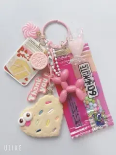 じゃらじゃらキーホルダー　カラフルクッキー　ハート　アメリカンスイーツ　お菓子