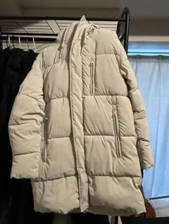 ZARA アイボリー フード付き ロングダウンジャケット