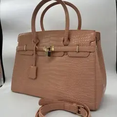 極美品】ハンドバッグ　ショルダーバッグ　2way クロコ型押し　ピンク