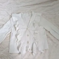 ホワイト フリルニットカーディガン Sサイズ