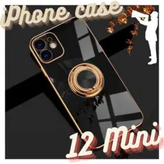 【iPhone 12 mini】iPhoneケース リング付き ブラック 黒