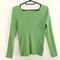 【美品】グリーン リブ編み 長袖ニット 38 ロペピクニック　M相当