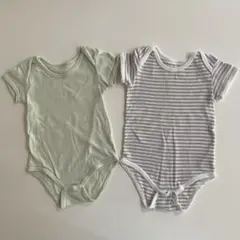 ベビー 半袖ロンパース 2枚セット（ライトグリーン／グレーストライプ) 80cm